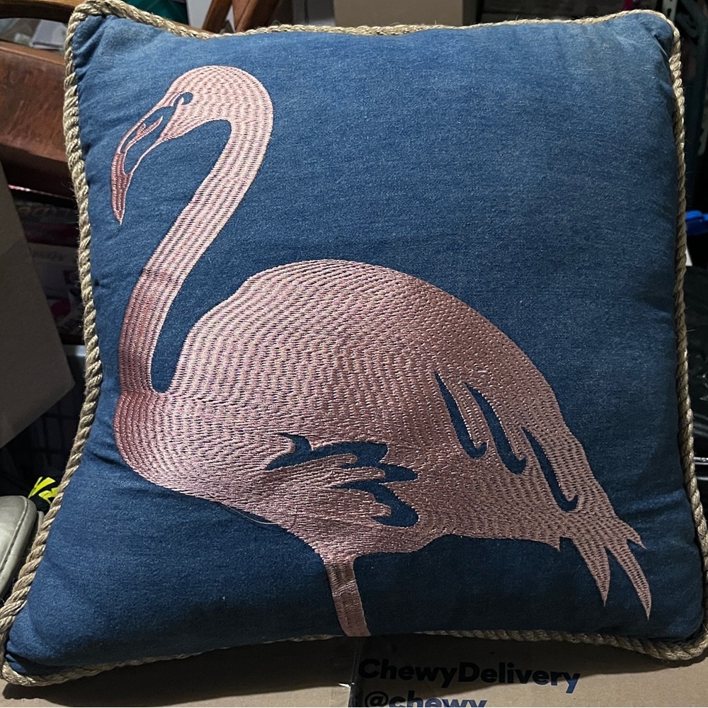 Coastal Living Flamingo Accent Pillow in Blue and Pink